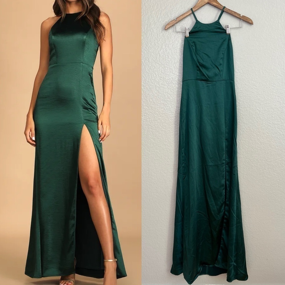 NWOT Make it Elegant Emerald Green Satin Strappy Maxi Dress